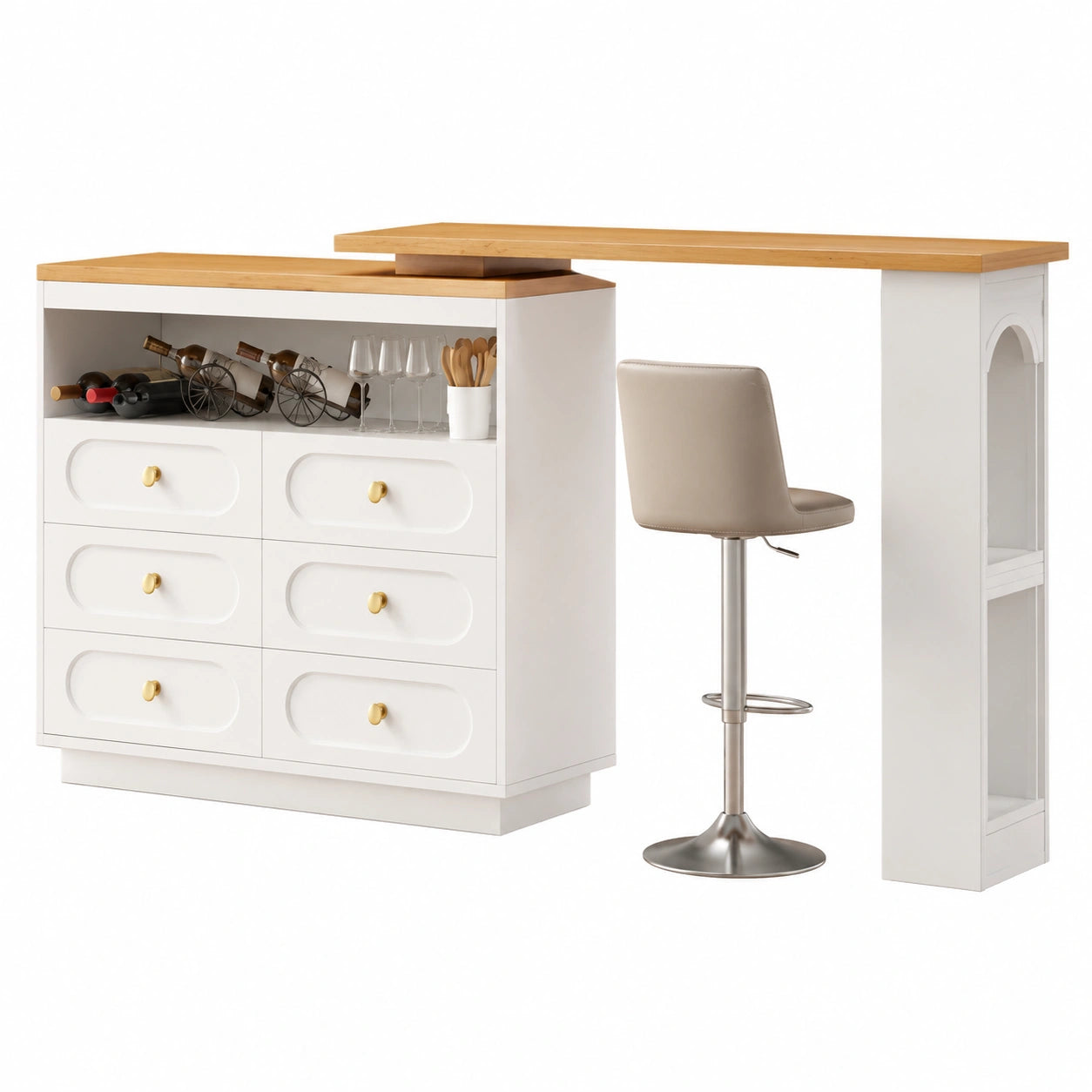 Bartisch – ausziehbar, drehbar, mit Schubladen, für Esszimmer und Wohnzimmer