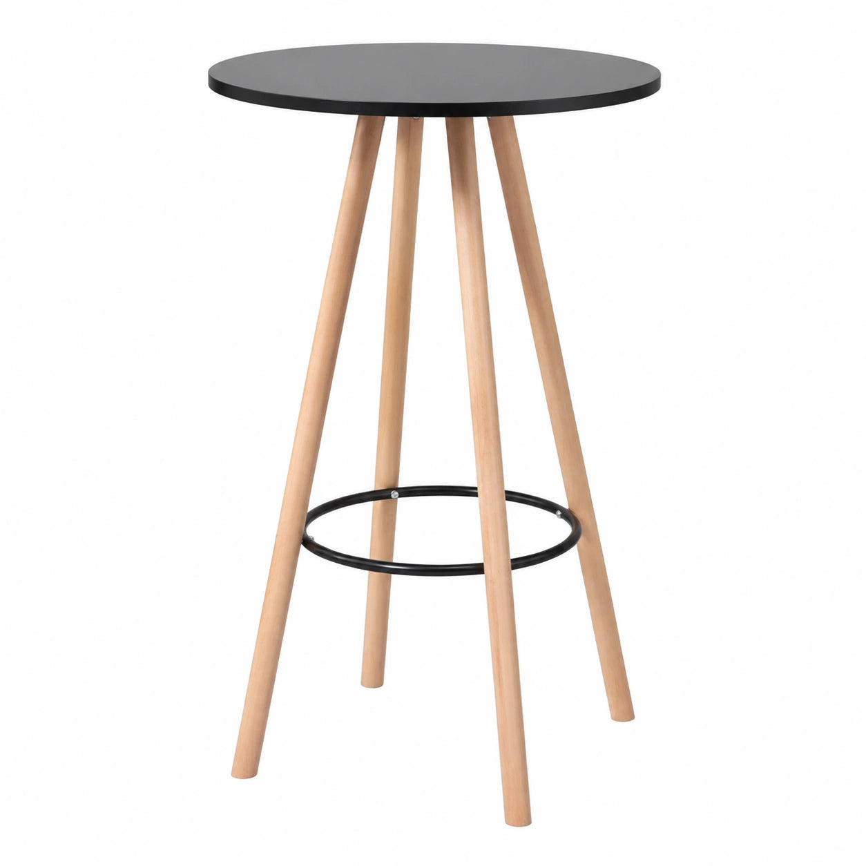 Stehtisch – runde Form, aus Holz, Schwarz und Naturfarben