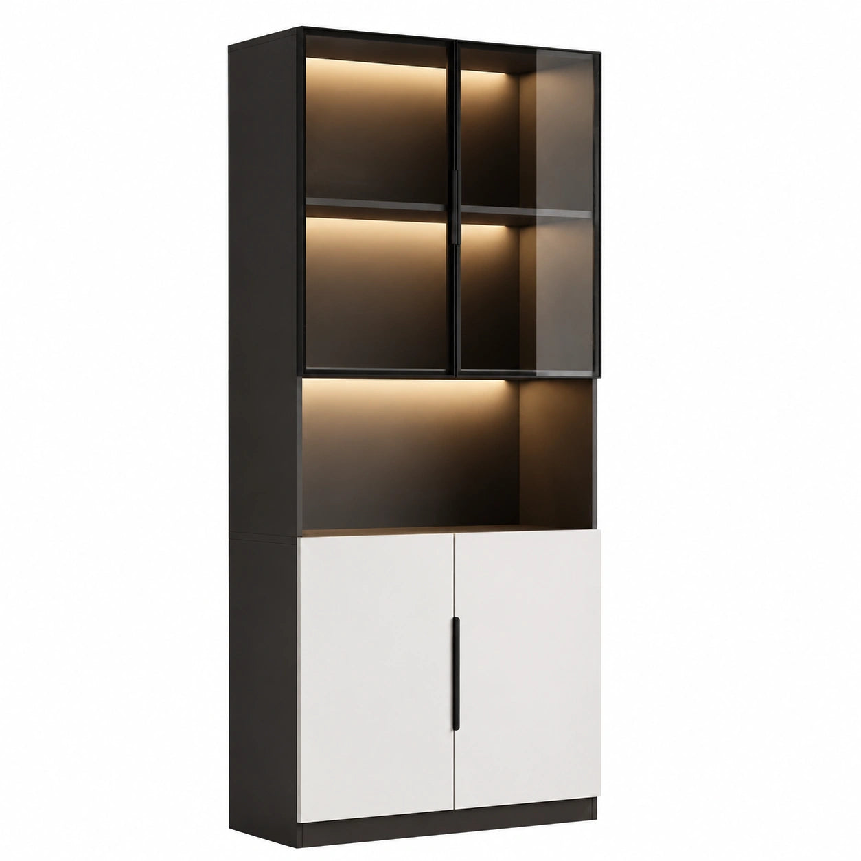 Glasvitrine – 80 × 30 × 200 cm, mit LED-Beleuchtung, Schwarz