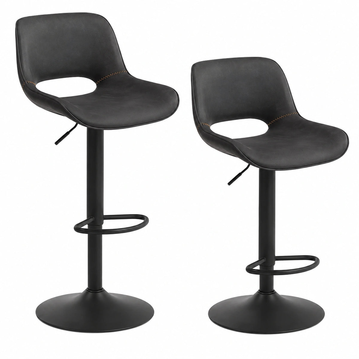 Barhocker – 2er-Set, höhenverstellbar, mit Rückenlehne, aus Kunstleder und Metall, Anthrazit
