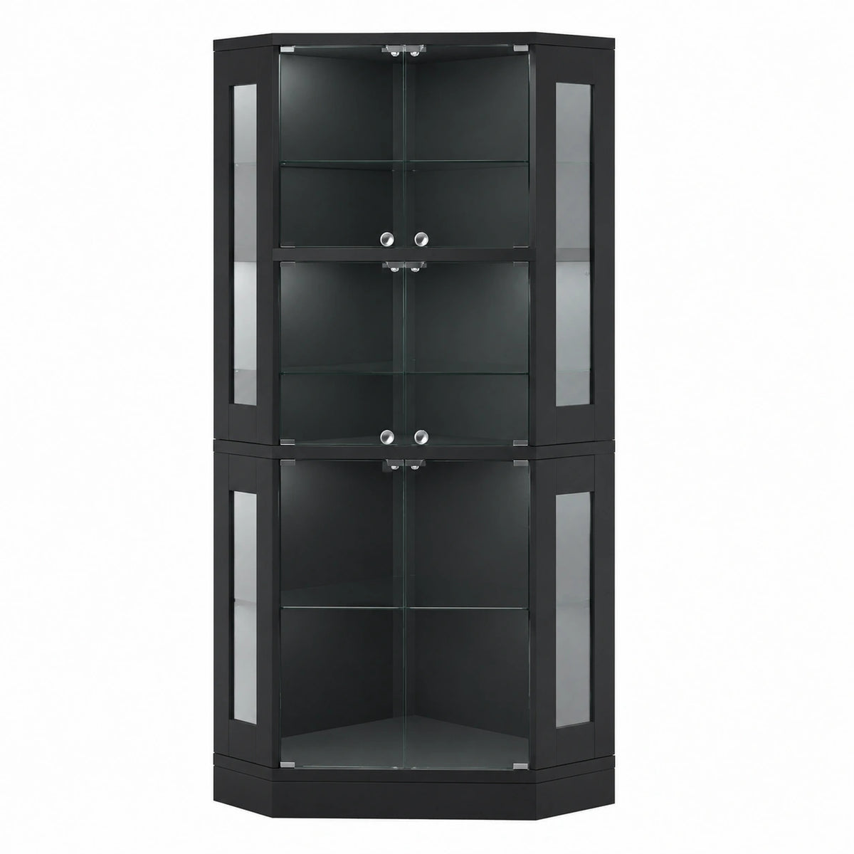 Vitrine – 165 cm, mit LED-Beleuchtung, mit Ablagen, Schwarz, für Wohnzimmer und Büro