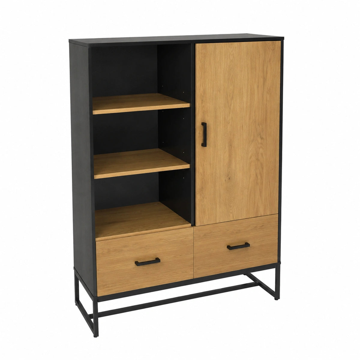 Highboard – 100 × 40 × 140 cm, mit Stauraum, mit Schubladen, mit Ablagen, aus Eichenholz, Schwarz