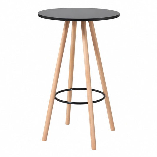 Stehtisch – runde Form, aus Holz, Schwarz und Naturfarben