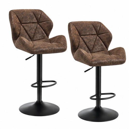 Barhocker – 2er-Set, drehbar, höhenverstellbar, mit Rückenlehne, aus Kunstleder und Stahl, Dunkelbraun