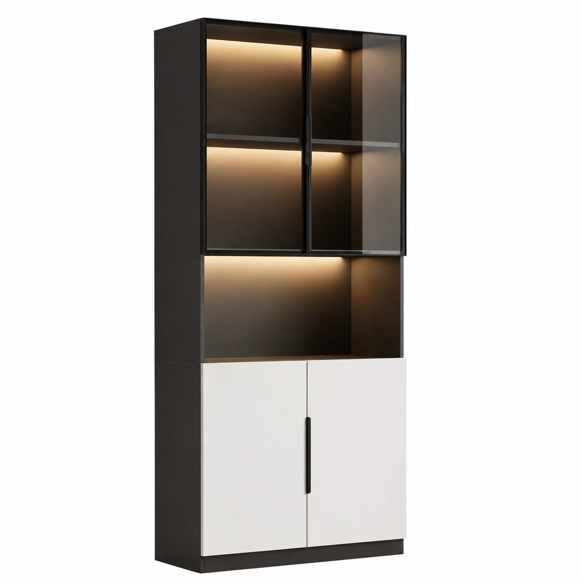 Glasvitrine – 80 × 30 × 200 cm, mit LED-Beleuchtung, Schwarz
