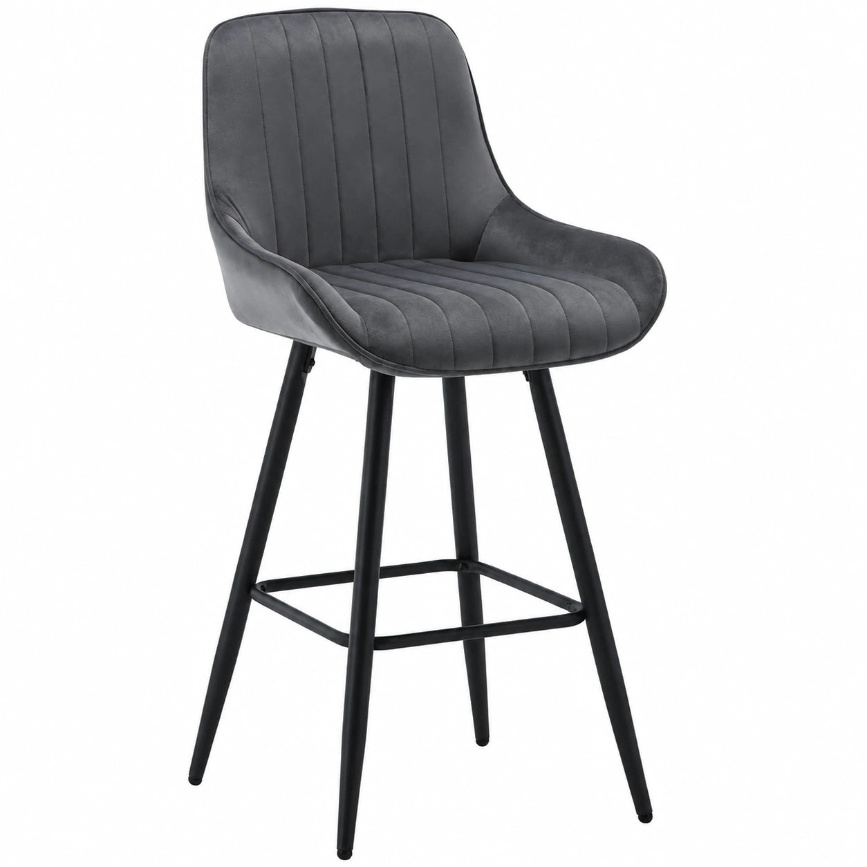 Barhocker – 2er-Set, gepolstert, mit Rückenlehne, aus Samt, Dunkelgrau