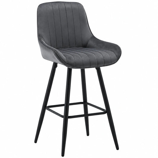 Barhocker – 2er-Set, gepolstert, mit Rückenlehne, aus Samt, Dunkelgrau