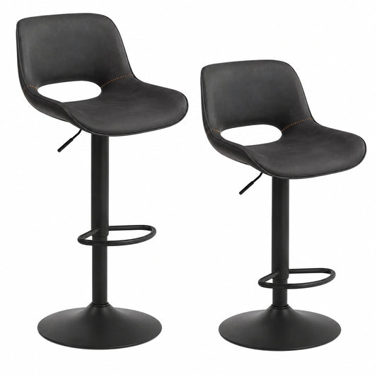 Barhocker – 2er-Set, höhenverstellbar, mit Rückenlehne, aus Kunstleder und Metall, Anthrazit