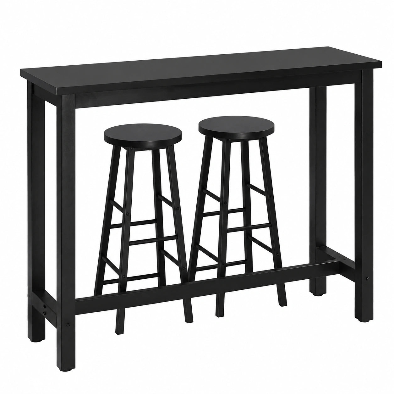 Bartisch – 3-teilig, aus Metall und Holz, Schwarz, für Wohnzimmer