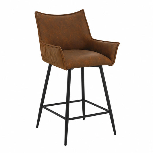 Barhocker – 2er-Set, moderner Stil, gepolstert, mit Armlehnen, mit Rückenlehne, aus Kunstleder, Braun, für Esszimmer und Küche
