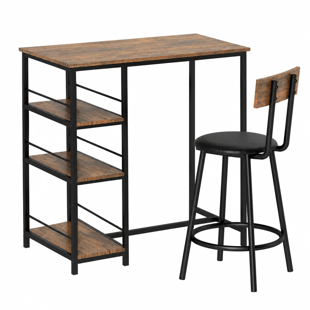Bartisch – für 2 Personen, moderner Stil, gepolstert, mit Ablagen, mit Rückenlehne, aus Eichenholz und Stahl, für Esszimmer und Küche