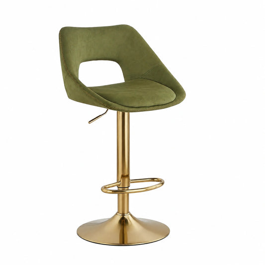 Barhocker – 2er-Set, drehbar, höhenverstellbar, mit Rückenlehne, aus Samt, Grün