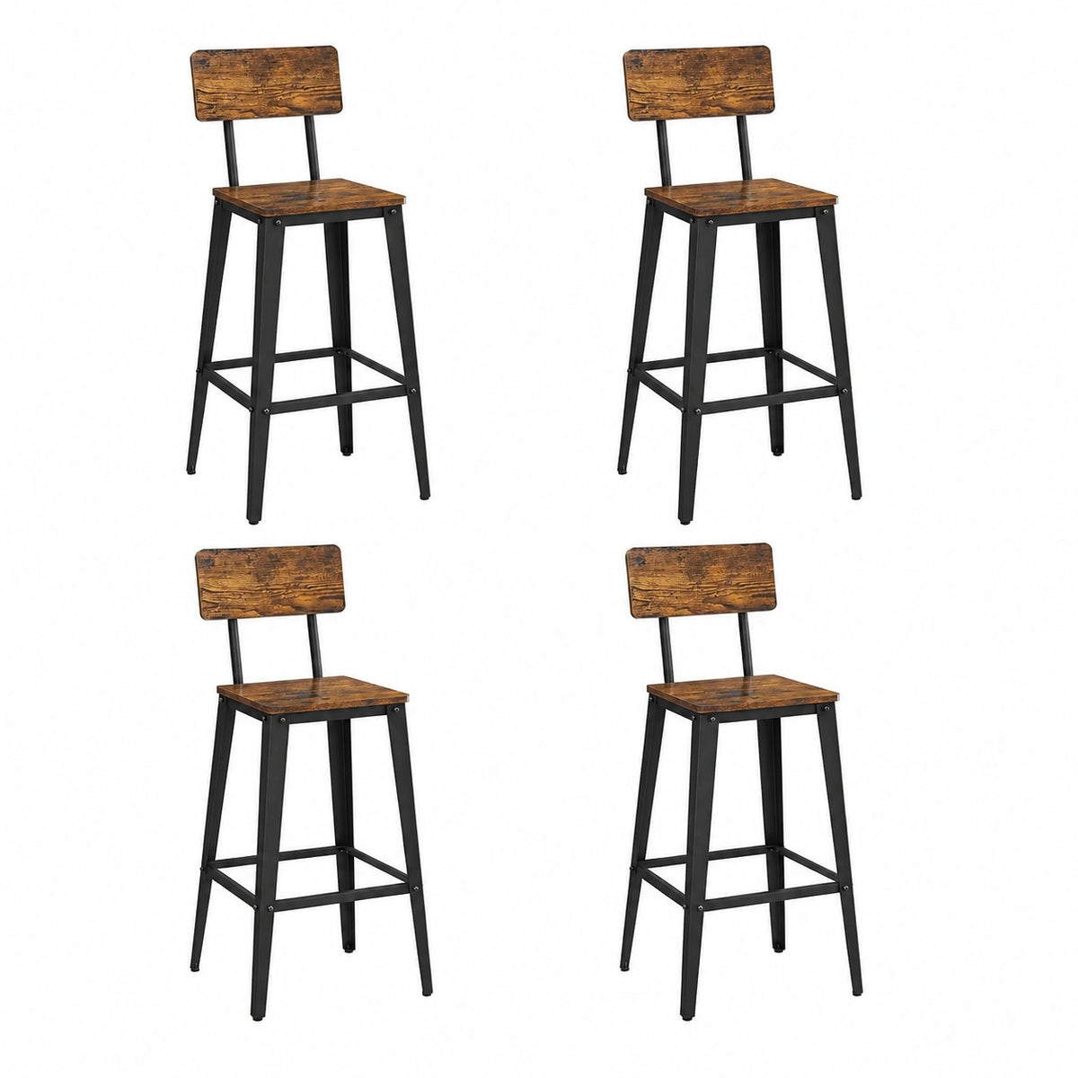 Barhocker – 4er-Set, Industriestil, mit Rückenlehne