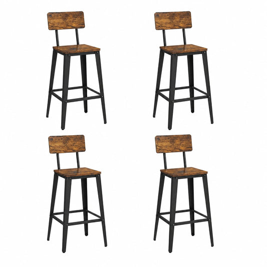 Barhocker – 4er-Set, Industriestil, mit Rückenlehne