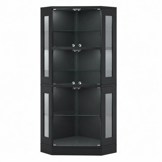 Vitrine – 165 cm, mit LED-Beleuchtung, mit Ablagen, Schwarz, für Wohnzimmer und Büro