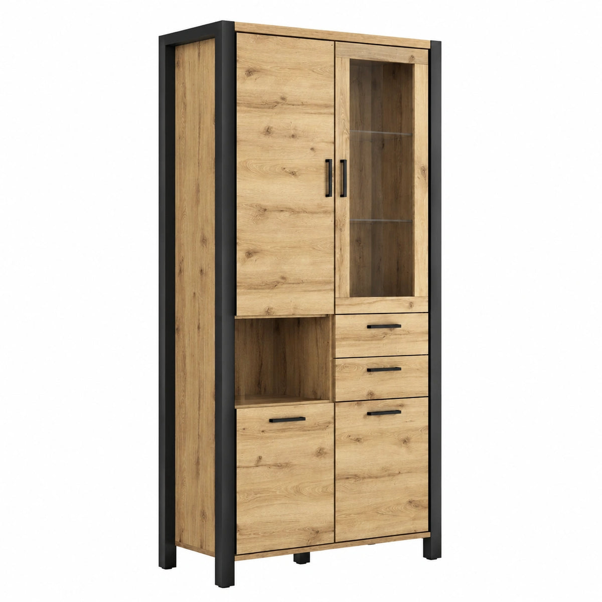 Vitrinenschrank – 41 cm, mit LED-Beleuchtung, aus Eichenholz, für Wohnzimmer