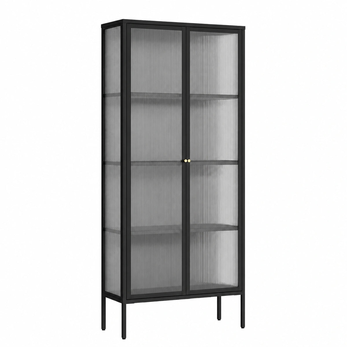 Vitrinenschrank – 180 × 80 × 35 cm, mit mehreren Türen, mit Ablagen, aus Stahl, Schwarz