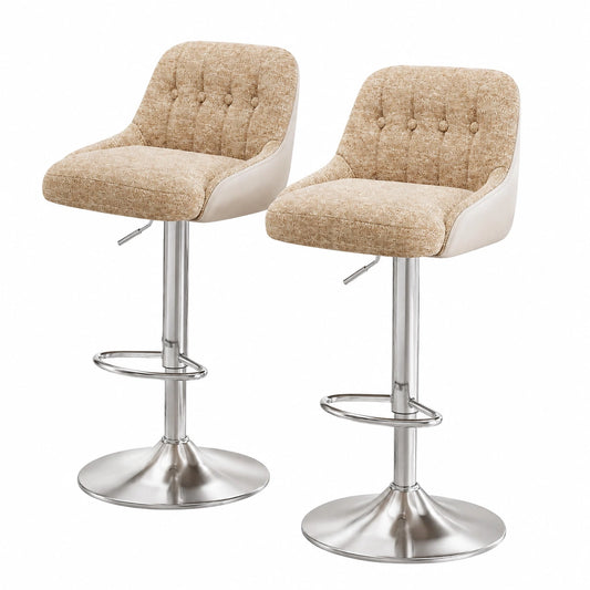 Barhocker – 2er-Set, moderner Stil, drehbar, höhenverstellbar, mit LED-Beleuchtung, mit Rückenlehne, aus Leder und Stoff, für Esszimmer