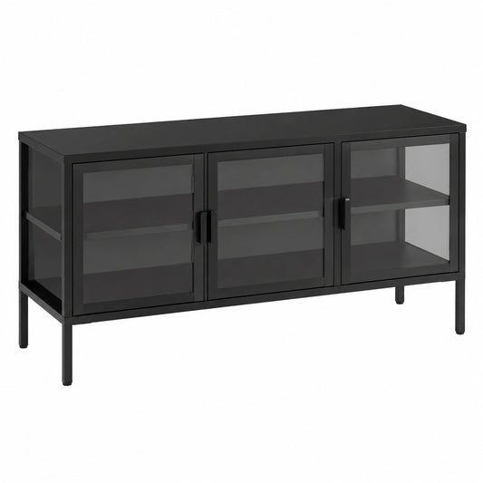 Vitrinenschrank – 55 × 118 × 35 cm, Schwarz, für Wohnzimmer