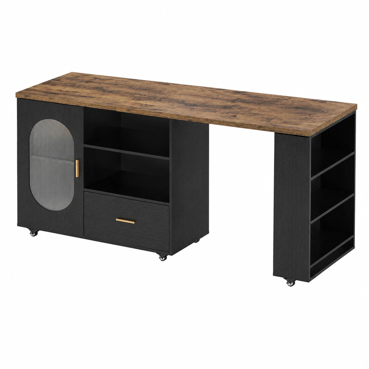 Küchenschrank – 184 cm, moderner Stil, drehbar, mit Schubladen, freistehend, Schwarz, für Esszimmer
