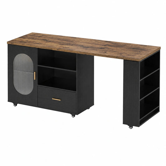 Küchenschrank – 184 cm, moderner Stil, drehbar, mit Schubladen, freistehend, Schwarz, für Esszimmer