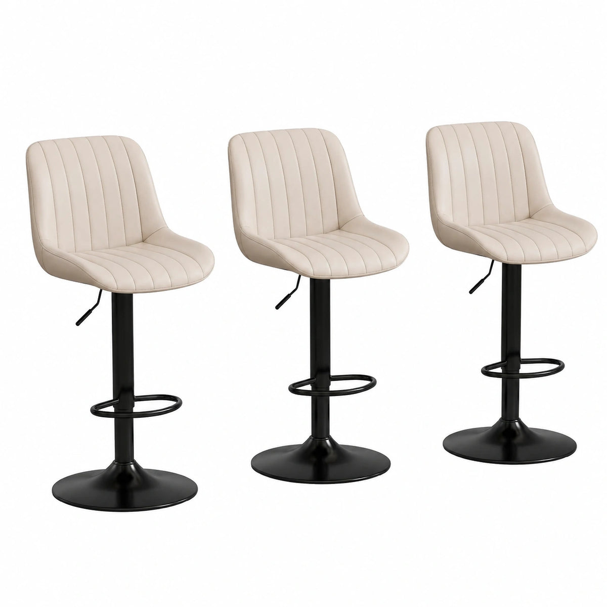 Barhocker – 3er-Set, moderner Stil, drehbar, höhenverstellbar, mit LED-Beleuchtung, aus Leder, Beige