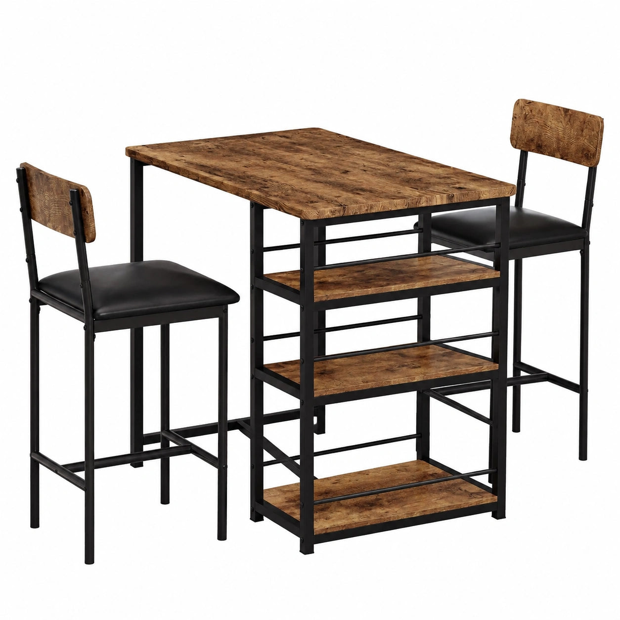 Bartisch – 3-teilig, gepolstert, mit Ablagen, für Esszimmer und Küche
