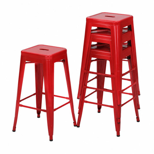 Barhocker – 4er-Set, Industriestil, stapelbar, aus Metall, Rot