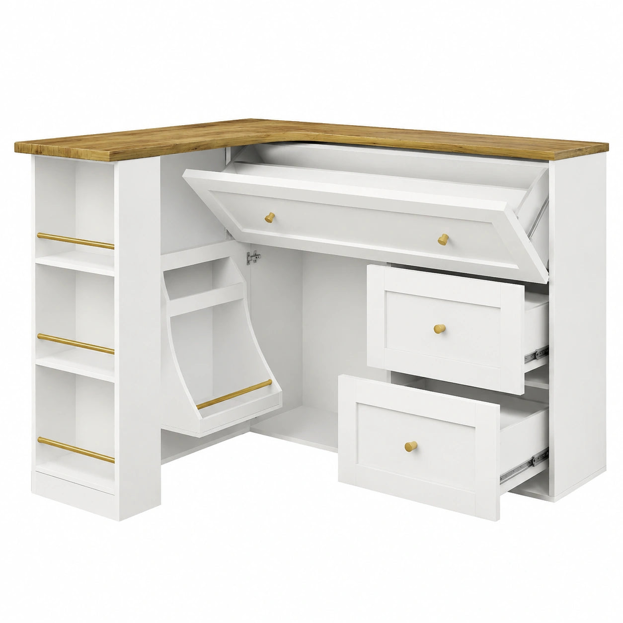 Bartisch – 105 cm, ausziehbar, drehbar, mit Stauraum, mit Schubladen